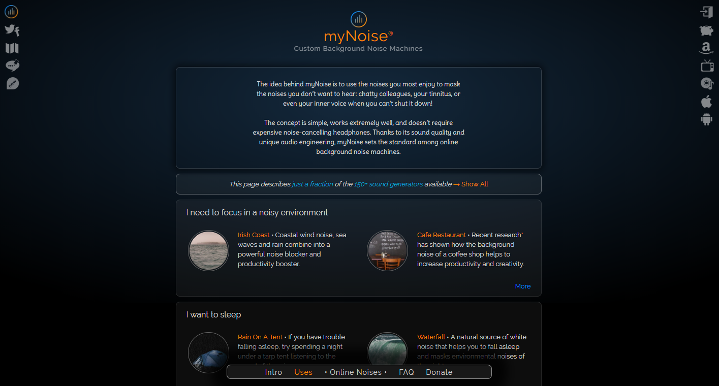 Каталог звуков myNoise
