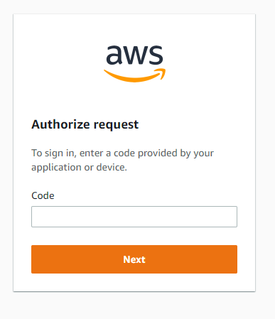 Ввод кода авторизации AWS