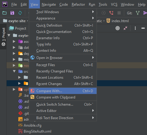 PhpStorm сравнить два файла по содержимому