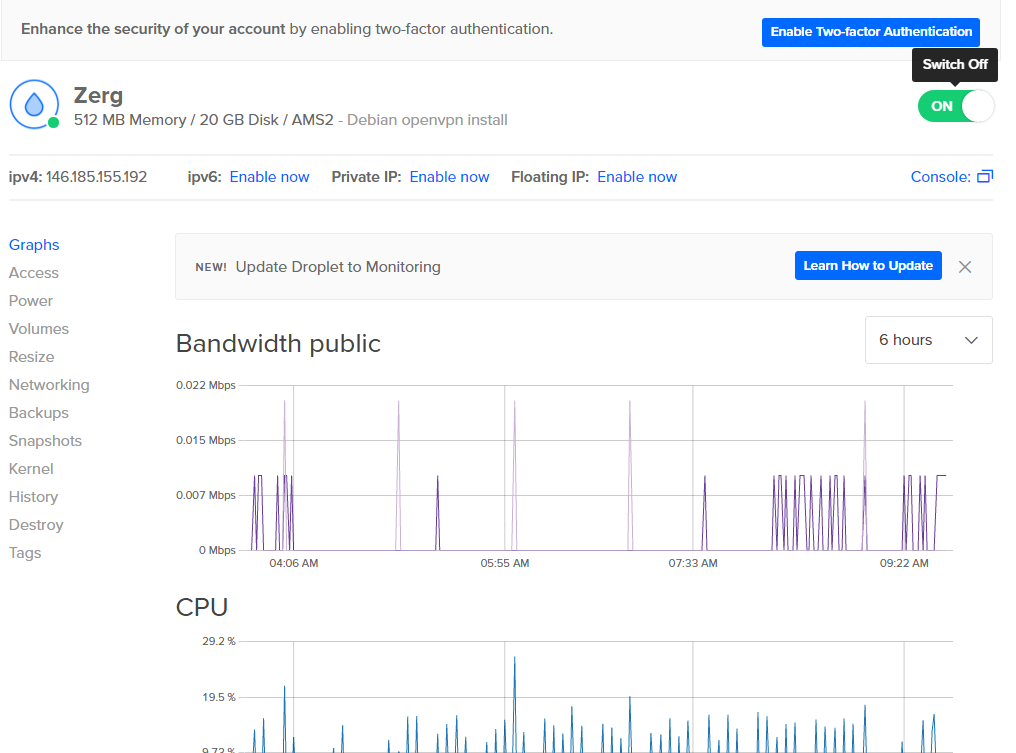Выключение дроплета DigitalOcean