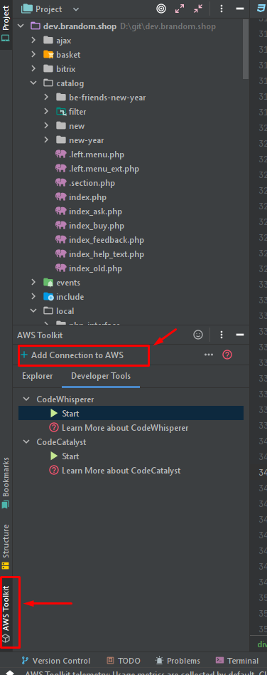 Подключение AWS Toolkit в PhpStorm