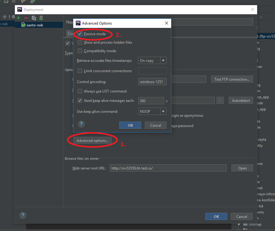 PhpStorm пустая директория FTP